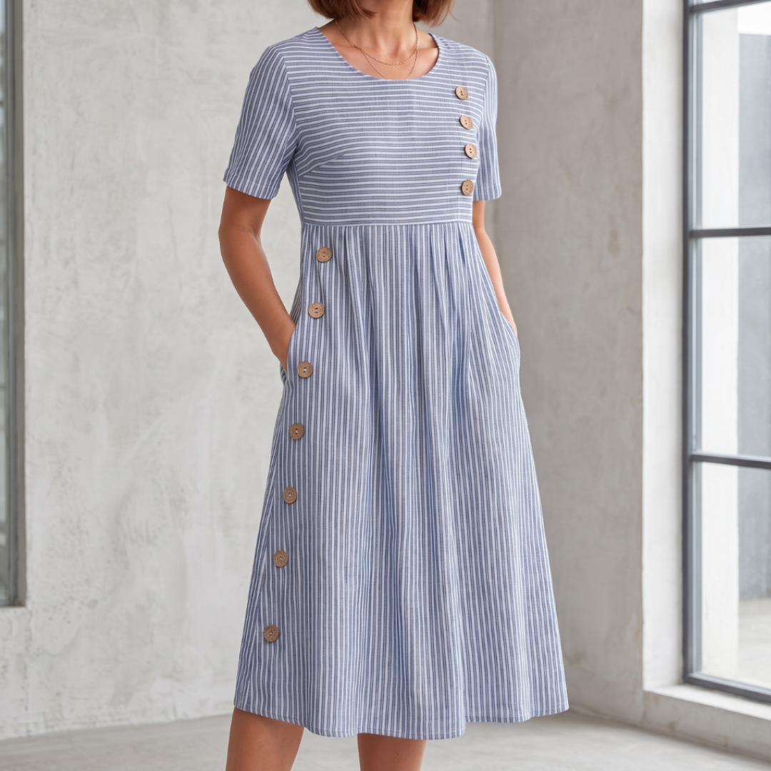 Giulia | Abito midi a righe con bottoni decorativi