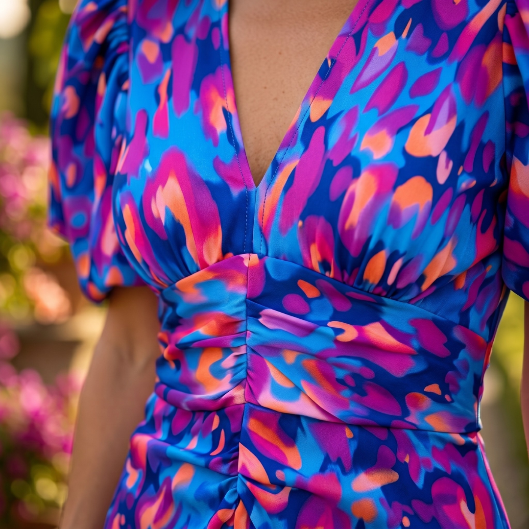 Vera™ | Abito elegante con stampa vivace e scollo a V