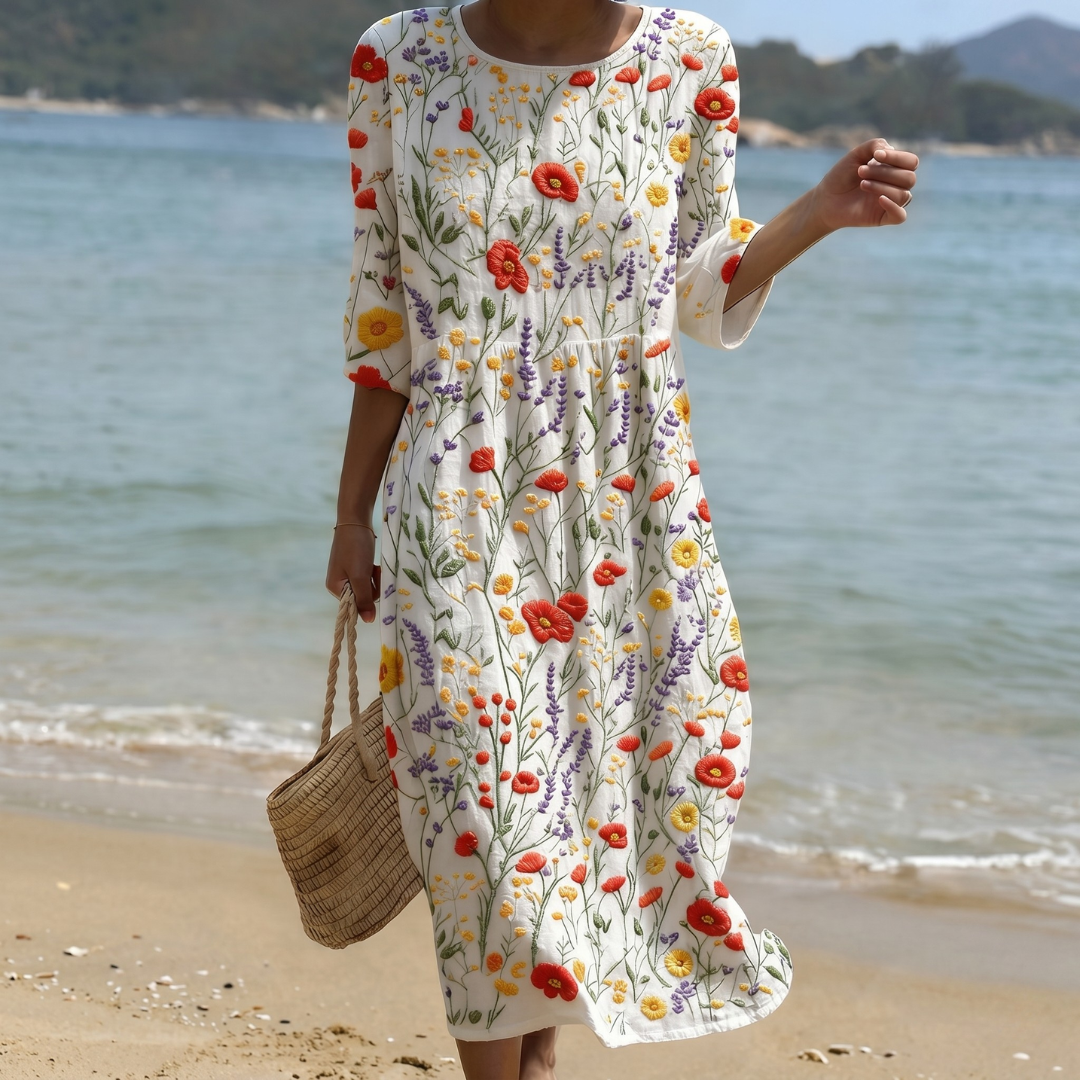 Ginevra | Abito midi con stampa floreale di campo