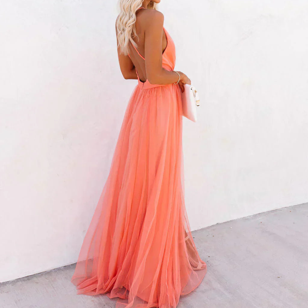 Valentina | Abito maxi fluido con schiena scoperta