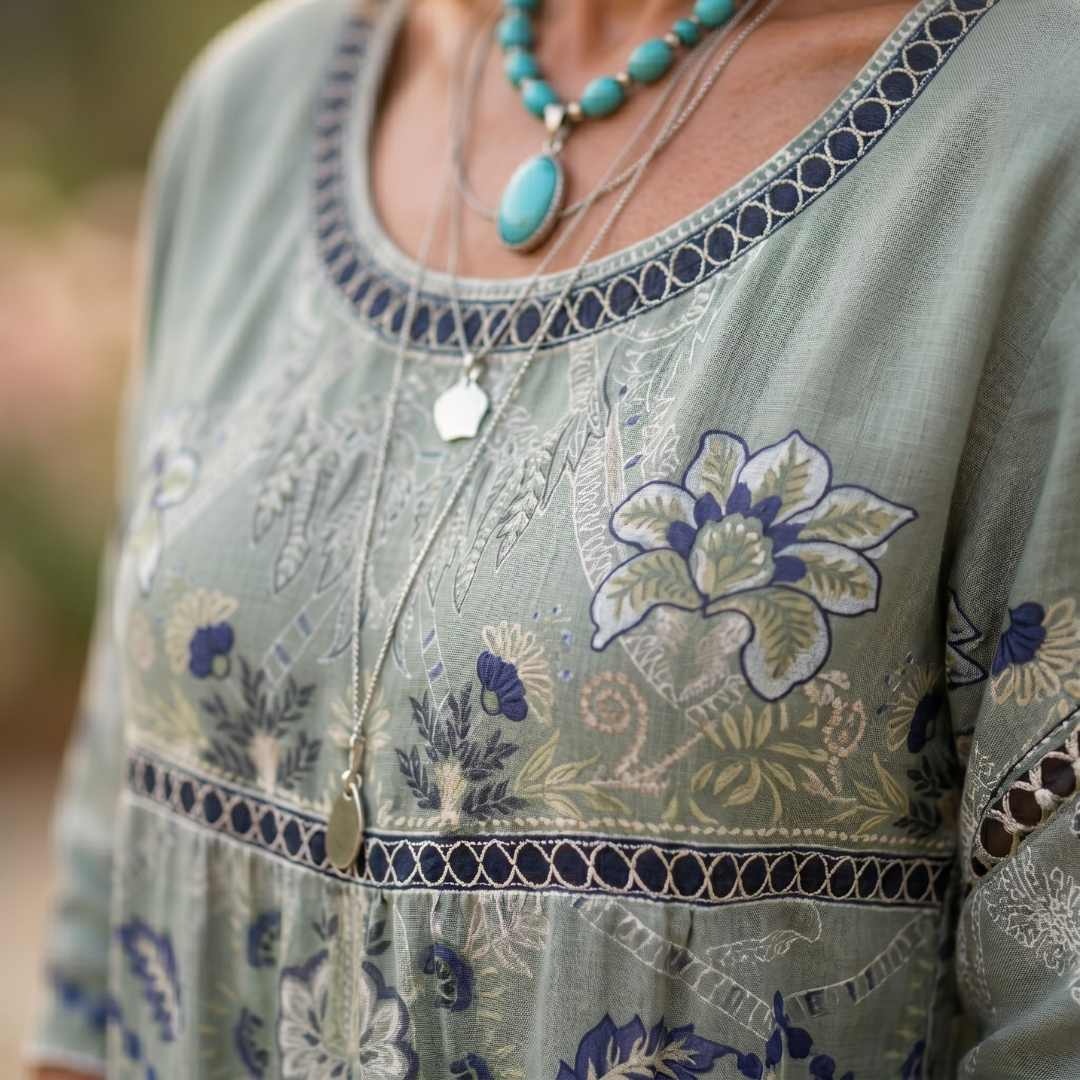 Luciana | Blusa elegante in lino con stampa floreale