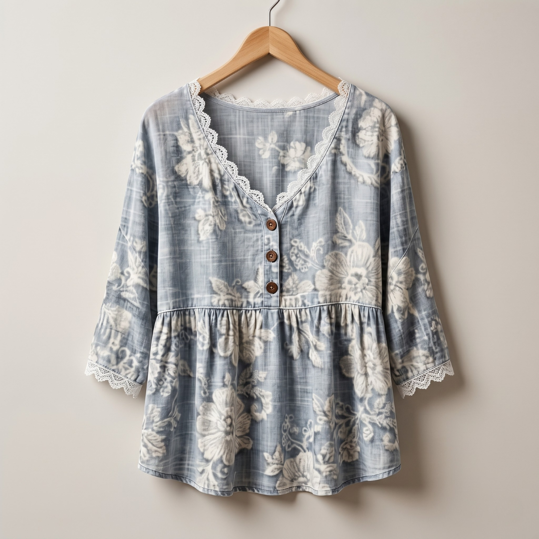 Elena | Blusa elegante con stampa floreale e dettagli in pizzo