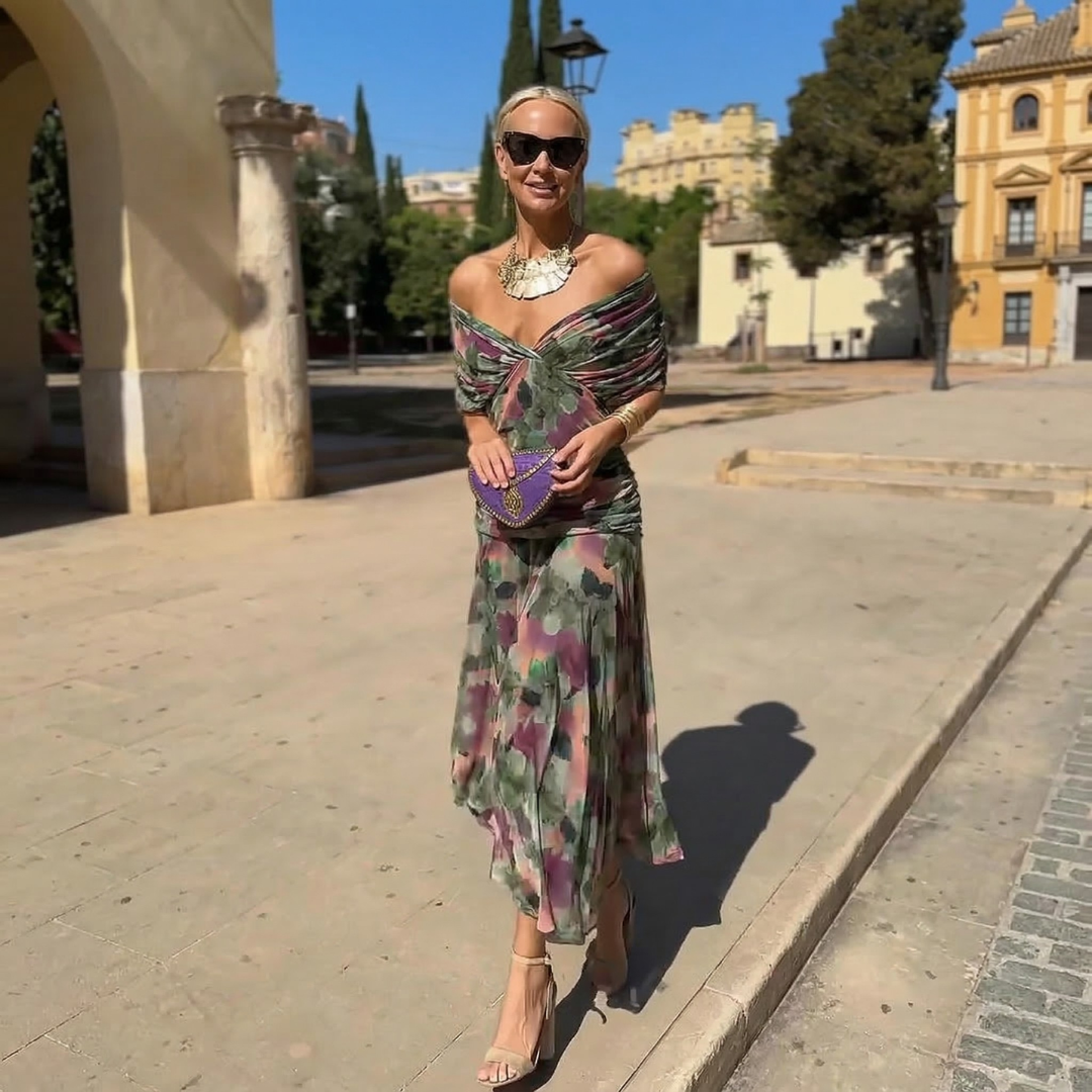 Louise™ – Abito lungo elegante con scollo a V e vestibilità fluida