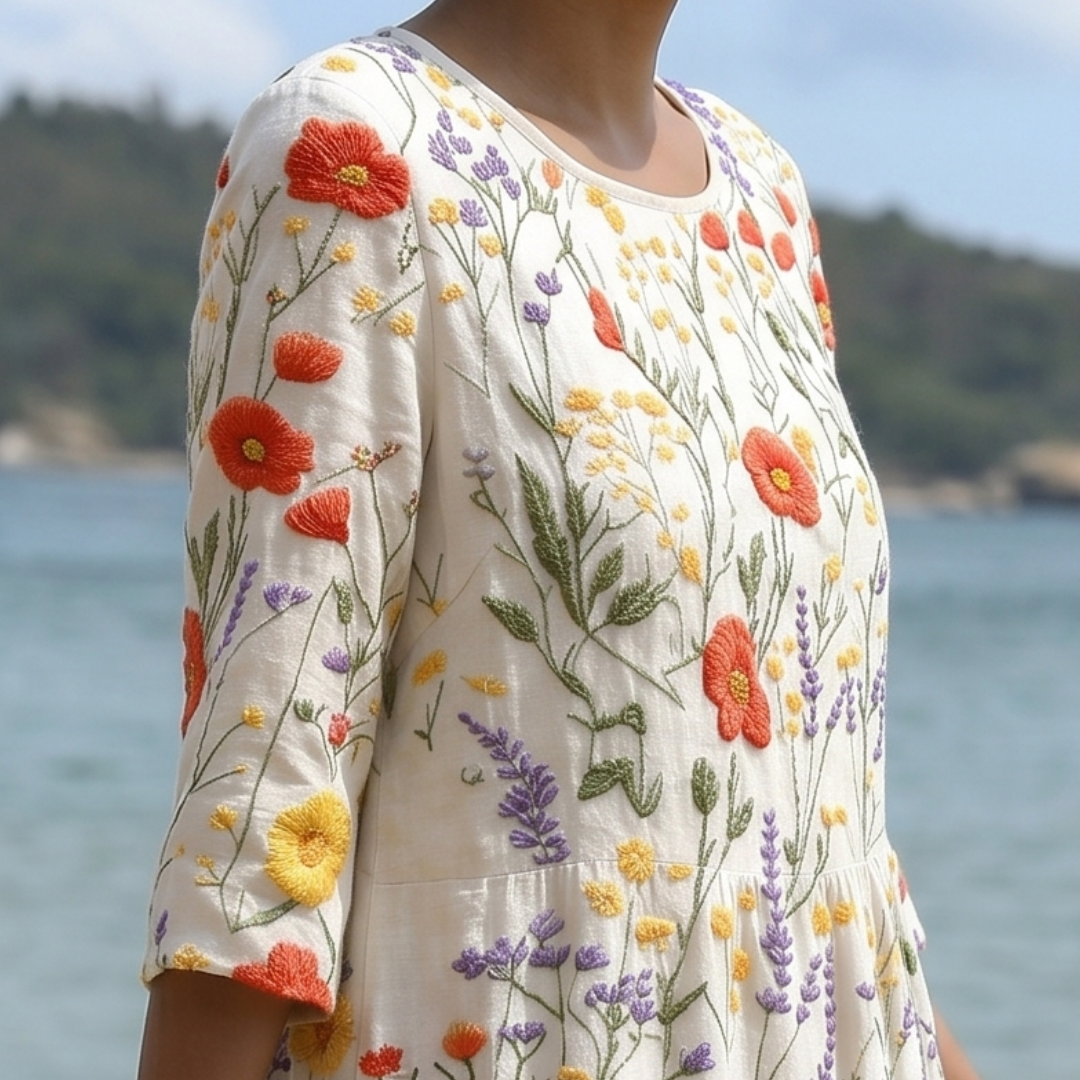 Ginevra | Abito midi con stampa floreale di campo