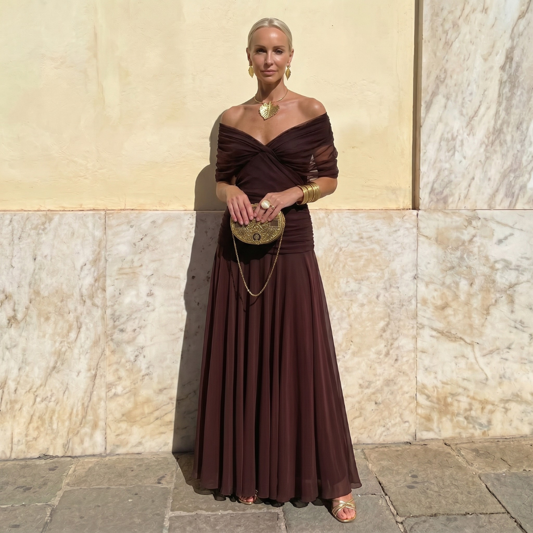 Louise™ – Abito lungo elegante con scollo a V e vestibilità fluida