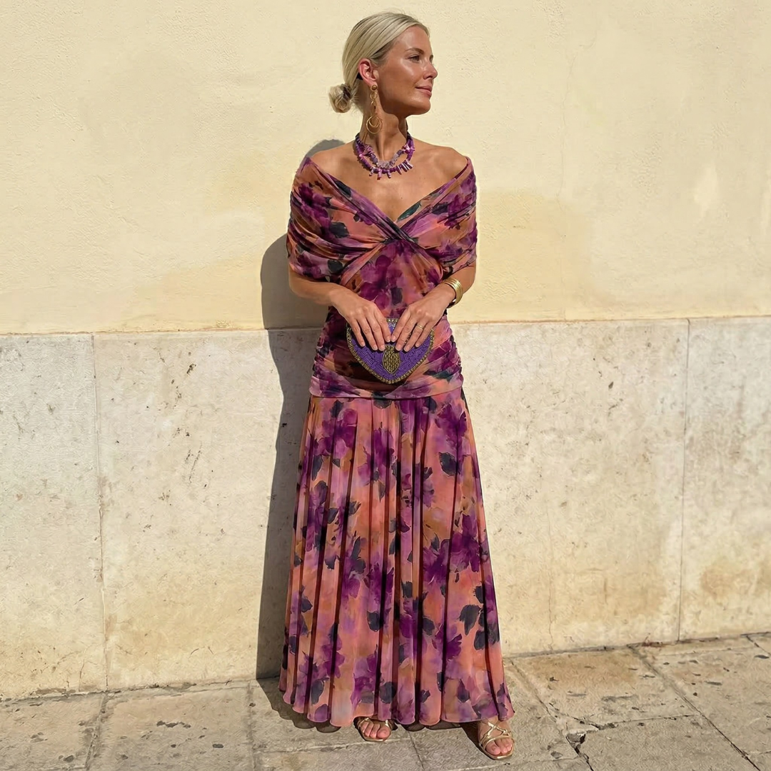 Louise™ – Abito lungo elegante con scollo a V e vestibilità fluida
