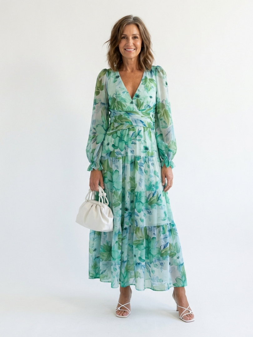 Ginevra | Abito maxi floreale con maniche lunghe