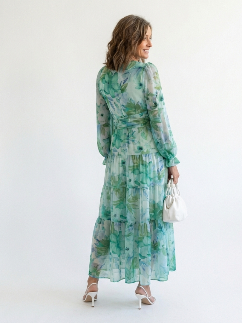 Ginevra | Abito maxi floreale con maniche lunghe