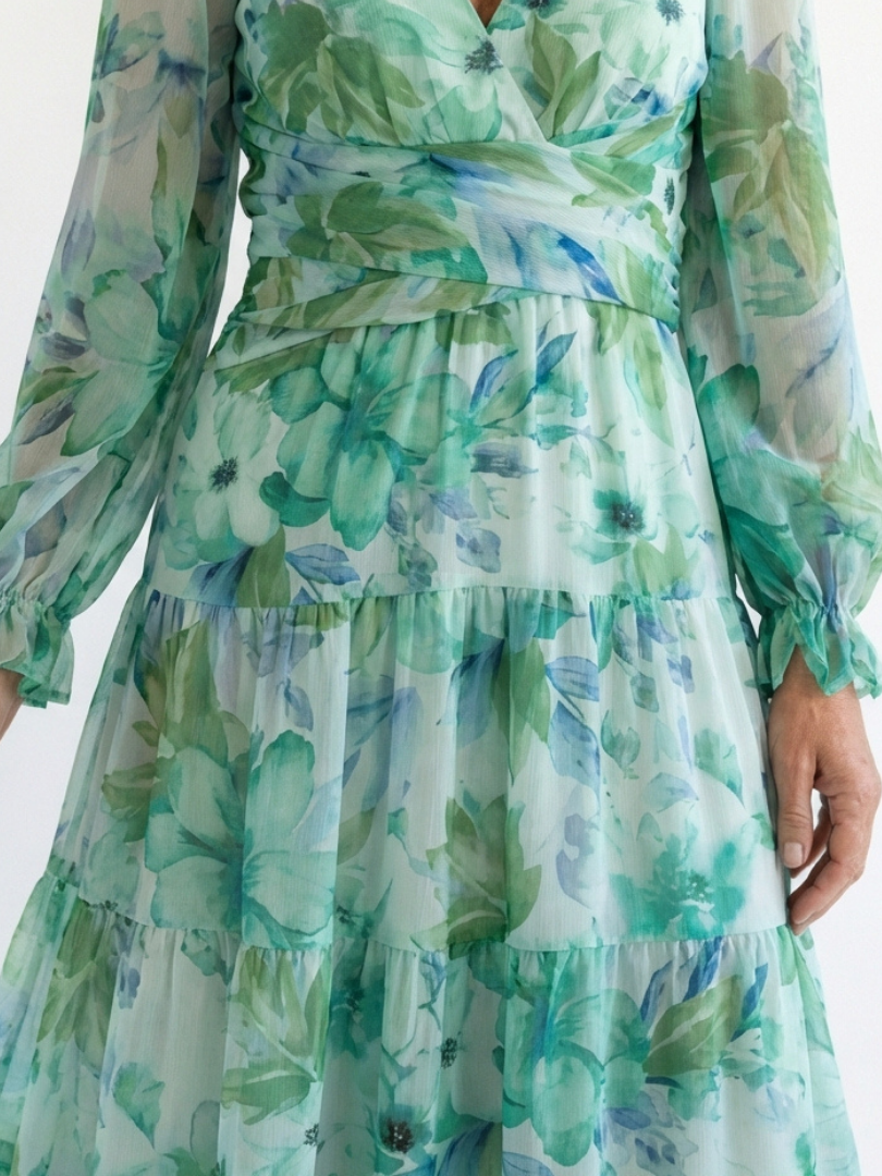 Ginevra | Abito maxi floreale con maniche lunghe