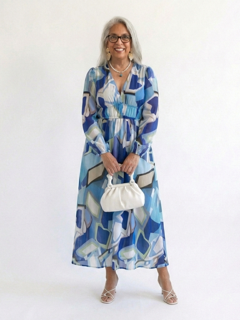 Ginevra | Abito maxi floreale con maniche lunghe