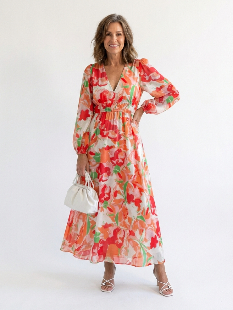 Ginevra | Abito maxi floreale con maniche lunghe