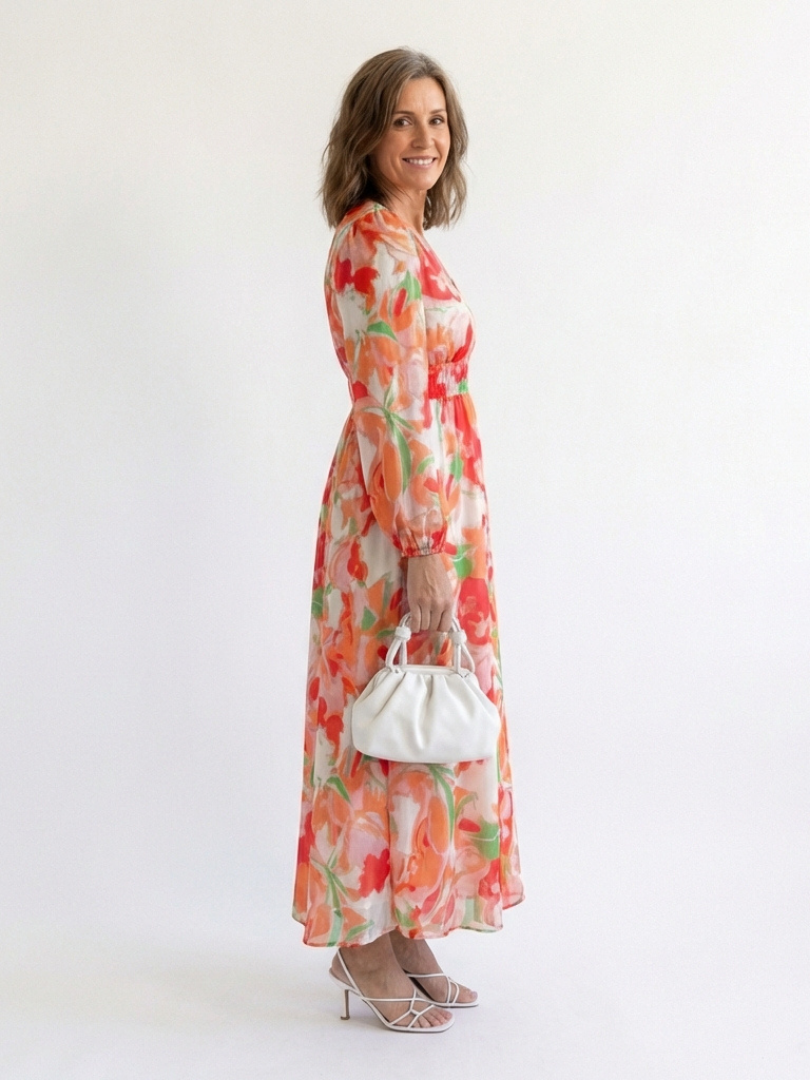 Ginevra | Abito maxi floreale con maniche lunghe