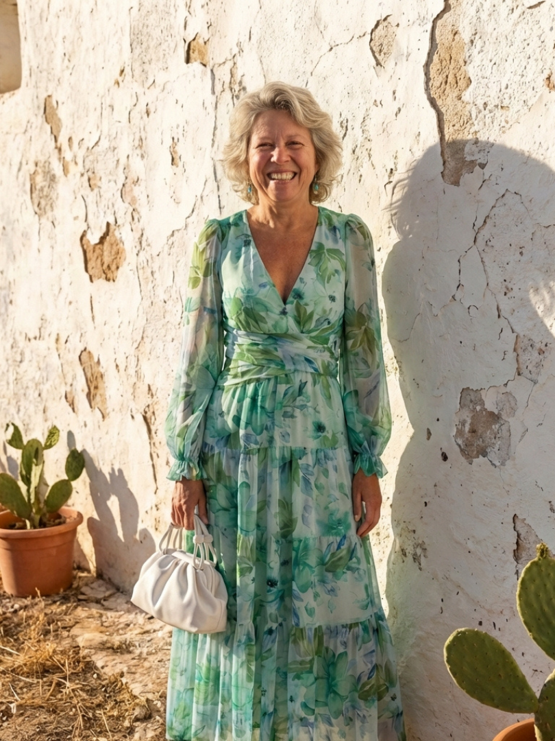 Ginevra | Abito maxi floreale con maniche lunghe