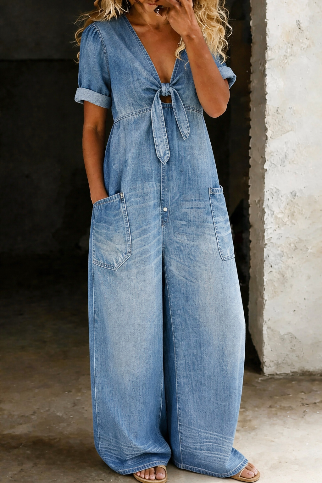 Chiara | Tuta ampia in denim con dettaglio annodato