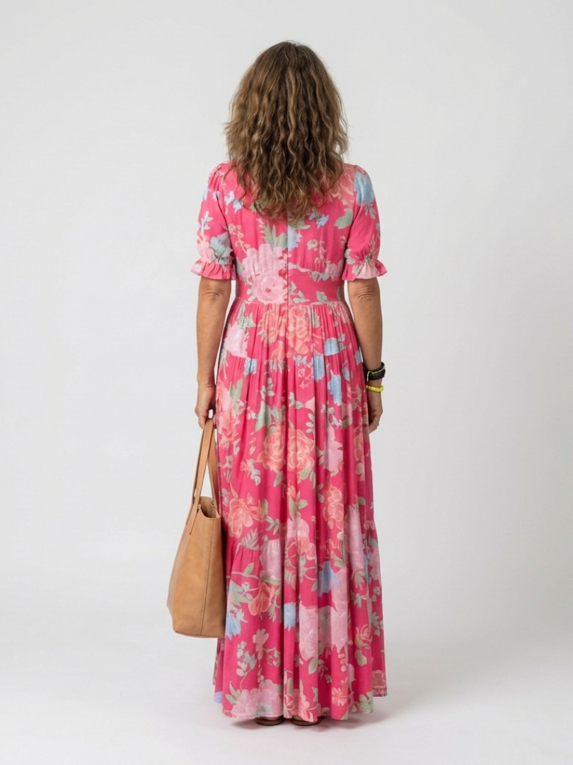 Giada | Abito maxi floreale con vita arricciata