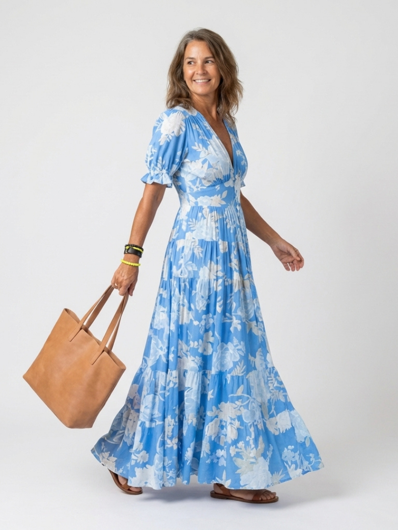 Giada | Abito maxi floreale con vita arricciata