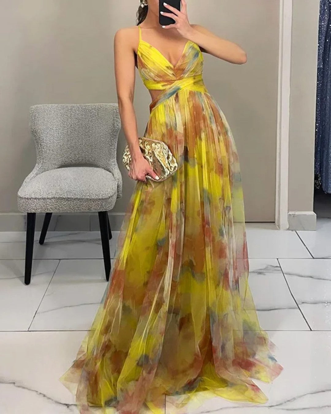 Alessandra | Abito maxi floreale in chiffon