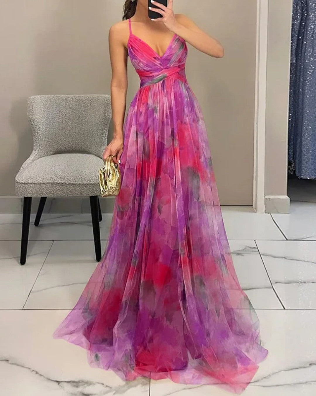 Alessandra | Abito maxi floreale in chiffon