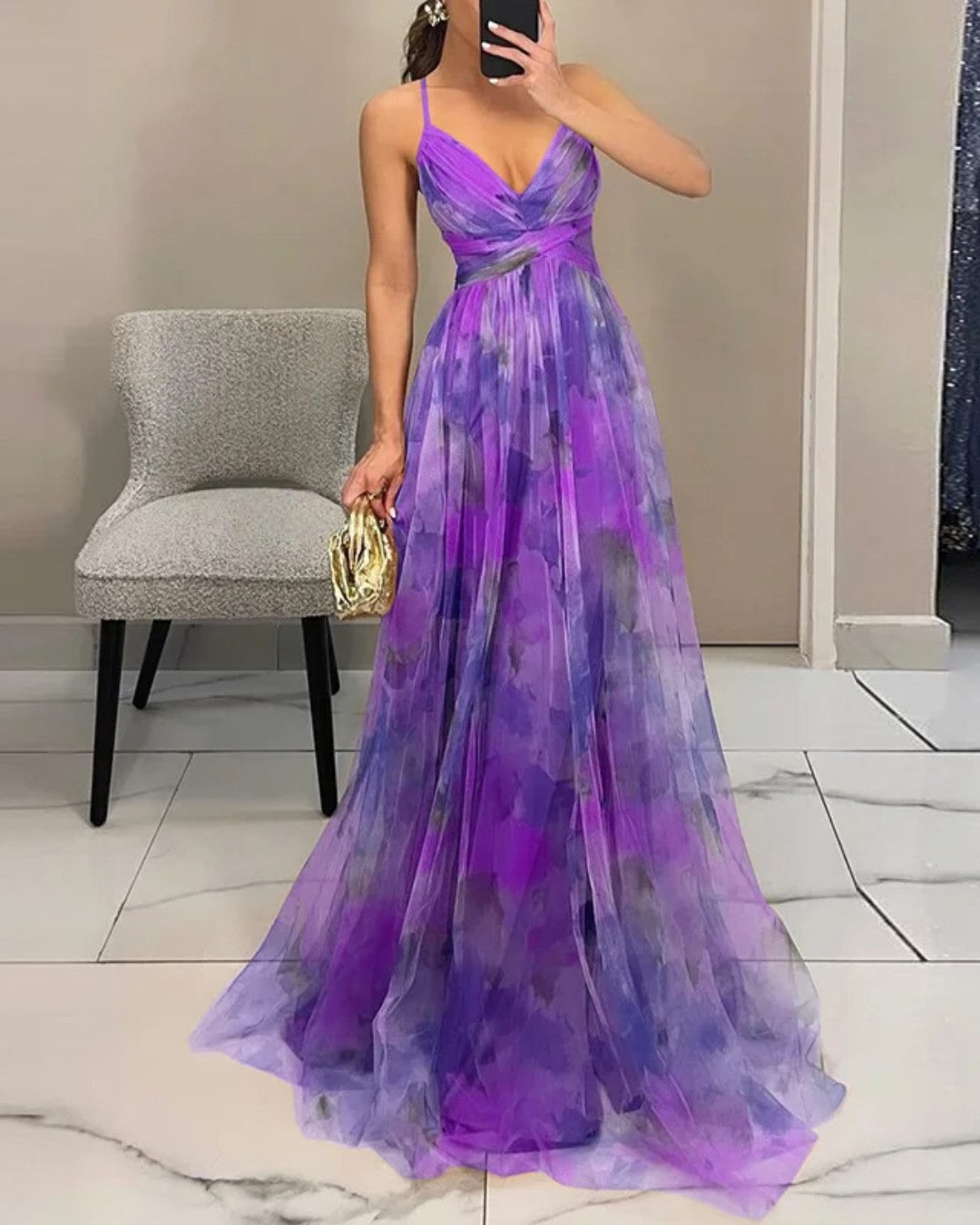 Alessandra | Abito maxi floreale in chiffon