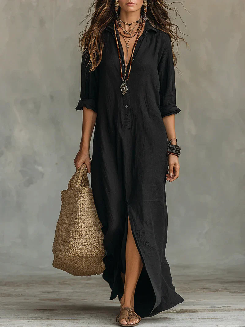 Chiara | Abito maxi camicia dalla linea fluida