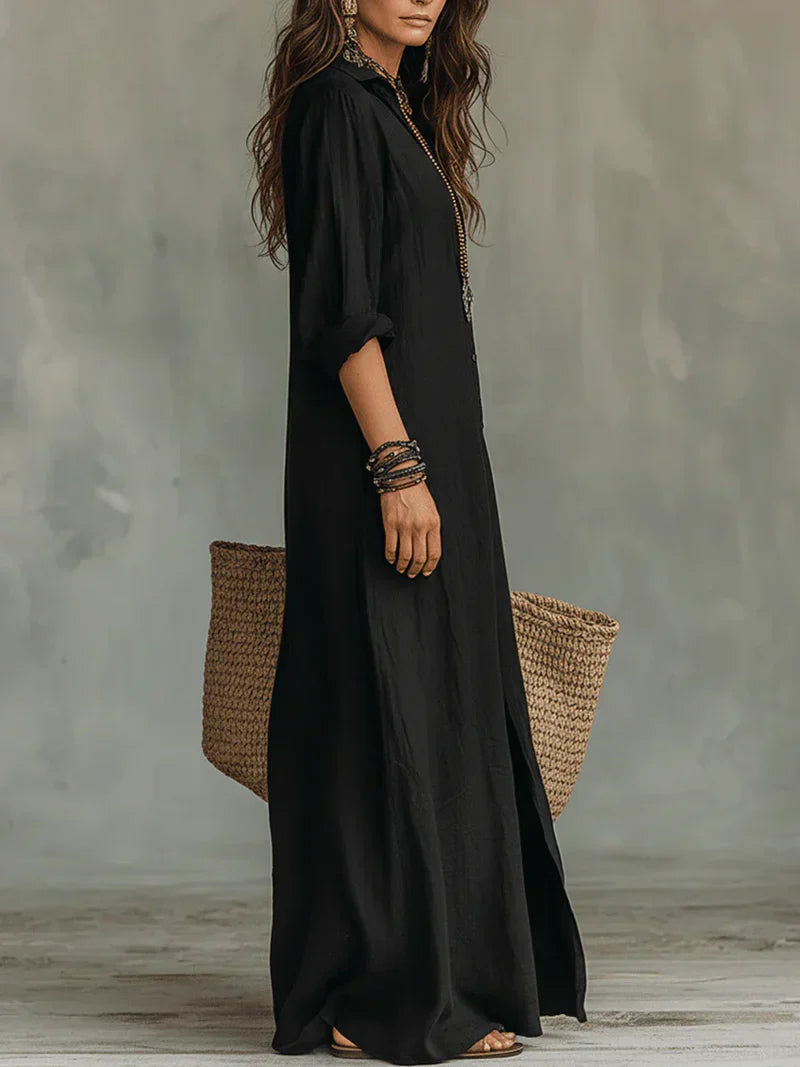 Chiara | Abito maxi camicia dalla linea fluida
