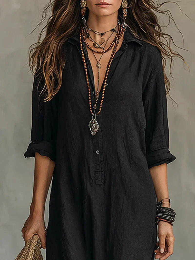 Chiara | Abito maxi camicia dalla linea fluida