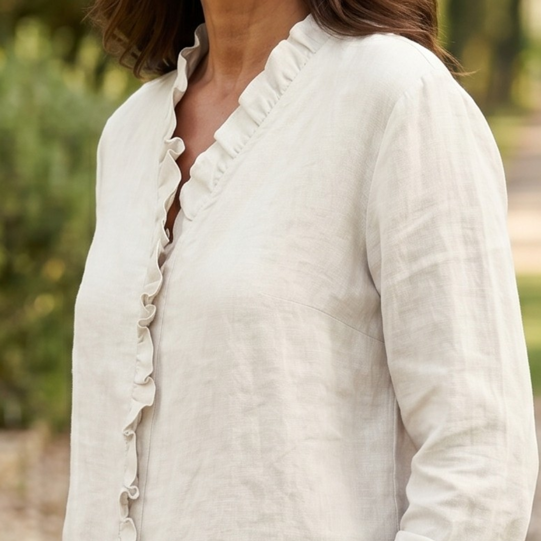 Isabella | Blusa in misto lino con volant delicato
