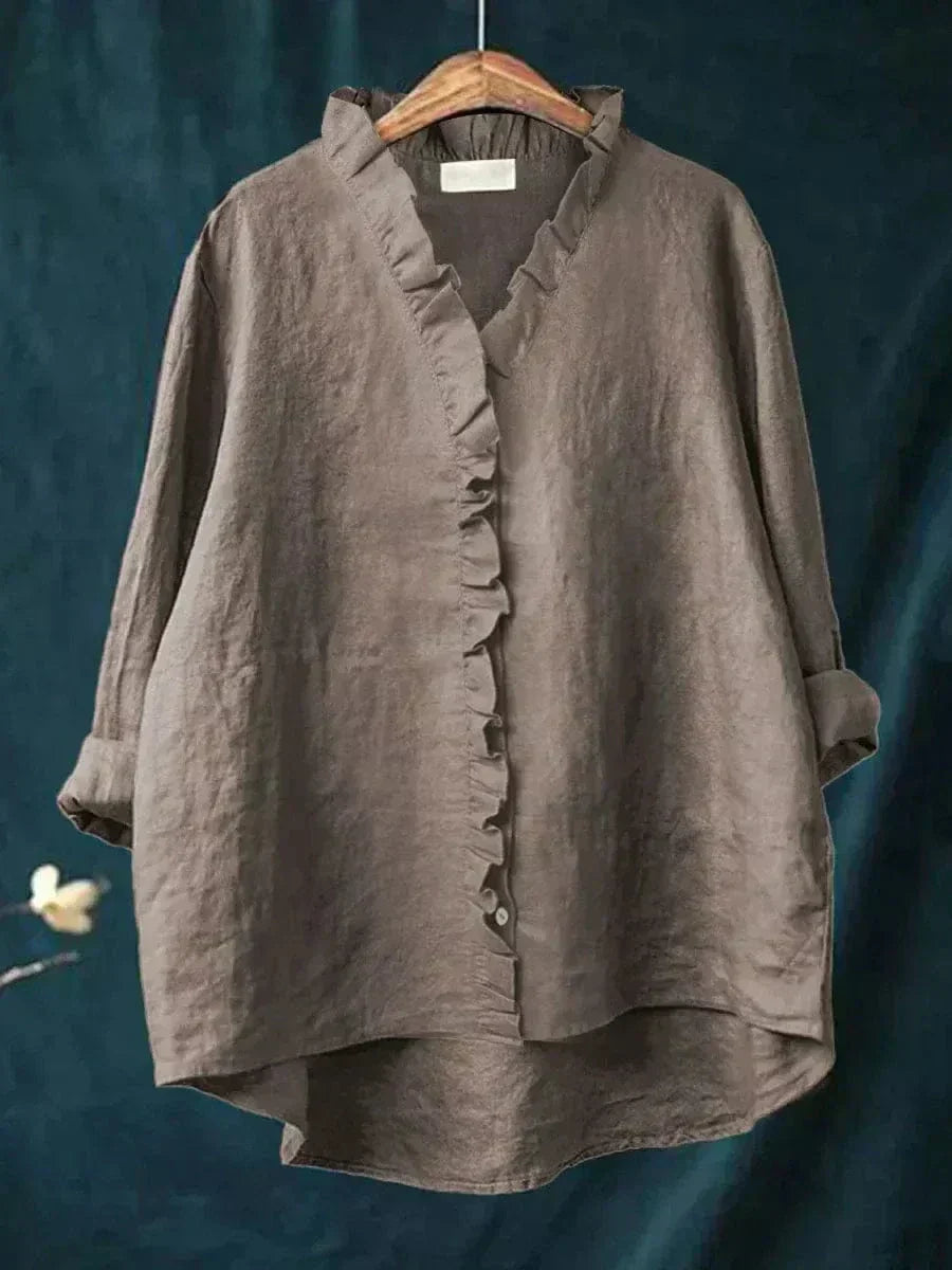 Isabella | Blusa in misto lino con volant delicato