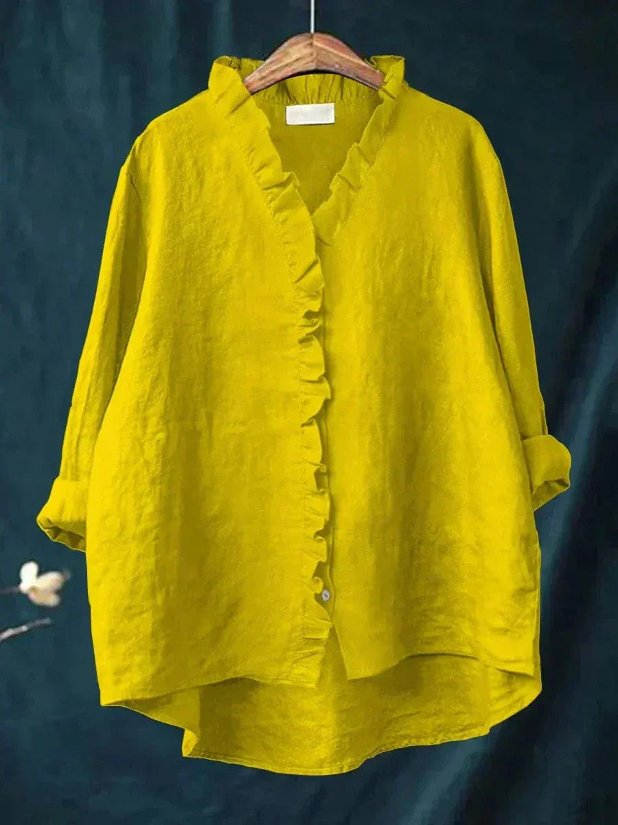 Isabella | Blusa in misto lino con volant delicato