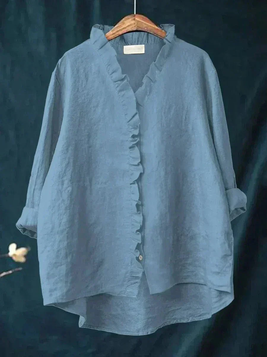 Isabella | Blusa in misto lino con volant delicato