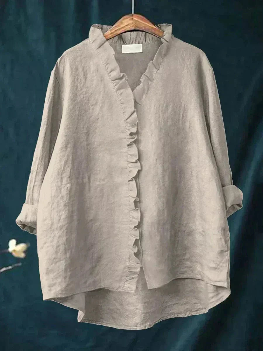 Isabella | Blusa in misto lino con volant delicato