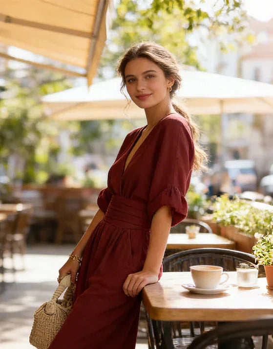 Daniela | Tuta fluida con scollo a V e gamba ampia